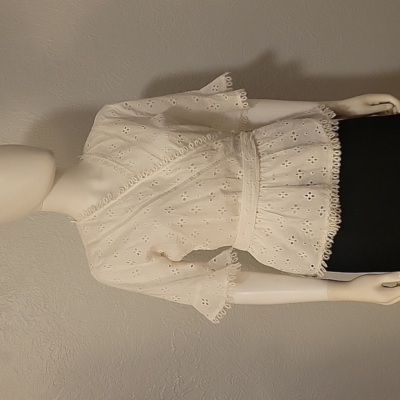 Venus White Eyelet Surplice Wrap Peplum Tie Waist Castlecore Blouse - Picture 3 of 9